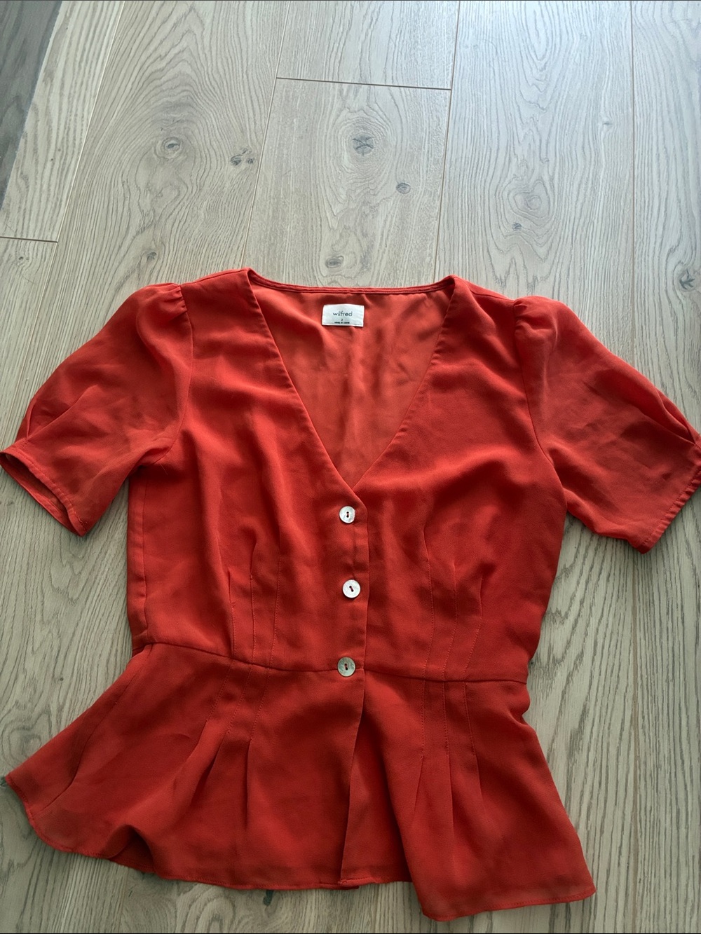 Aritzia Red Short-Sleeve Button Peplum Blouse